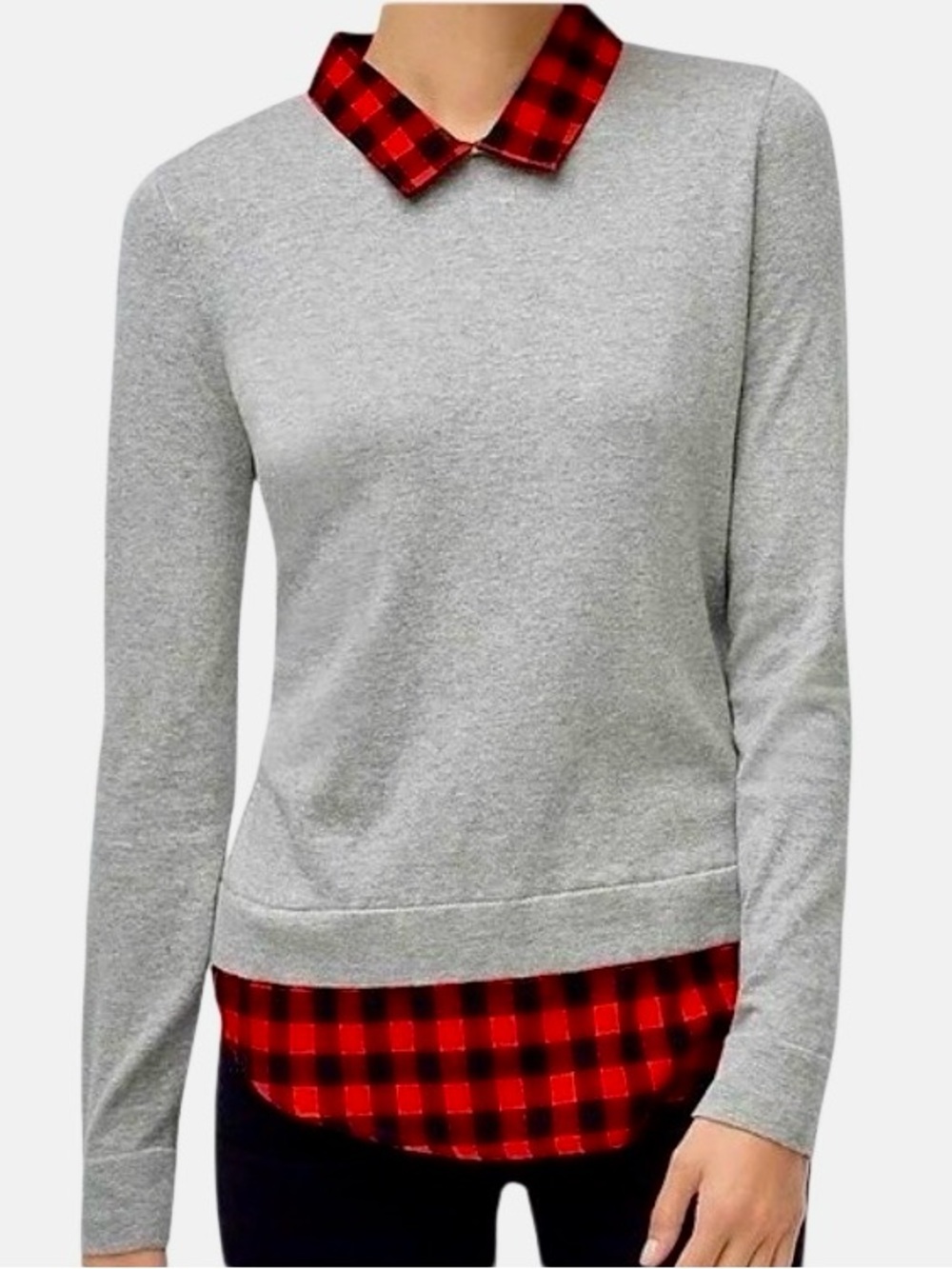 J Crew Two-fer Sweater in Grey/Red/Black Womens L